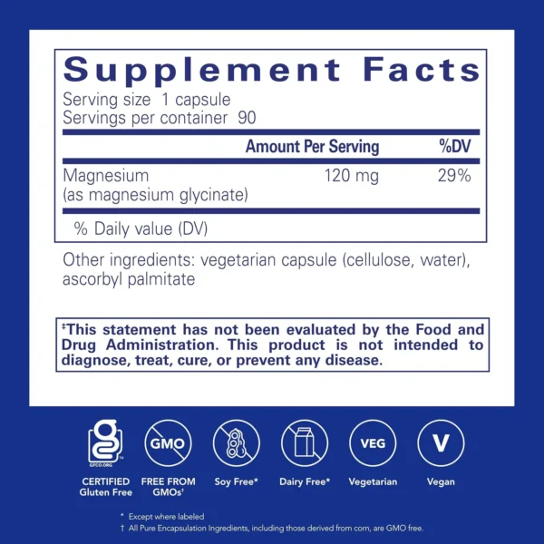 Pure Encapsulations Magnesium (Glycinate) - Supplement to Support Stress Relief, Sleep, Heart Health, Nerves, Muscles, and Metabolism* - with Magnesium Glycinate - 90 Capsules - Image 2